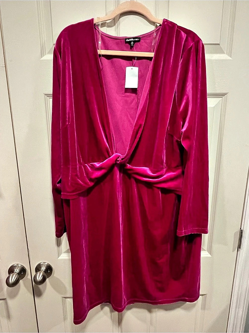 Charlotte Russe Velvet Knot-Front Mini Dress in Pink Size 4X NWT
